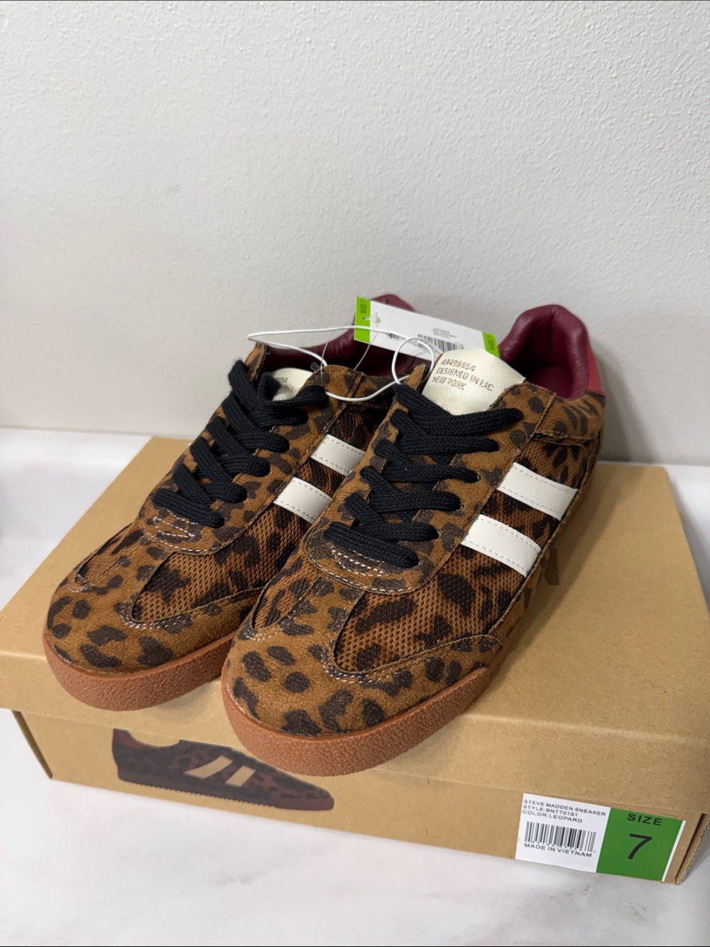 Steve Madden Leopard-Print Sneakers with White Stripes - Brown